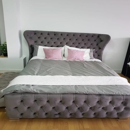 Chicago High Grey Plush Storage Bed