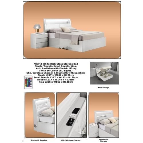 Madrid High White Gloss Storage Bed