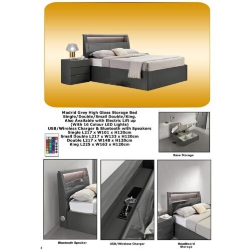 Madrid High Grey Gloss Storage Bed