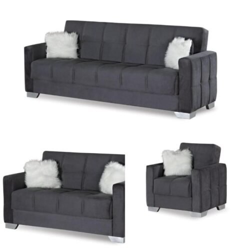 Milan Grey Plush Sofa