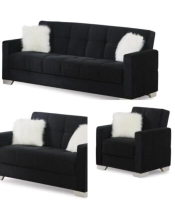 Milan Black Plush Sofa
