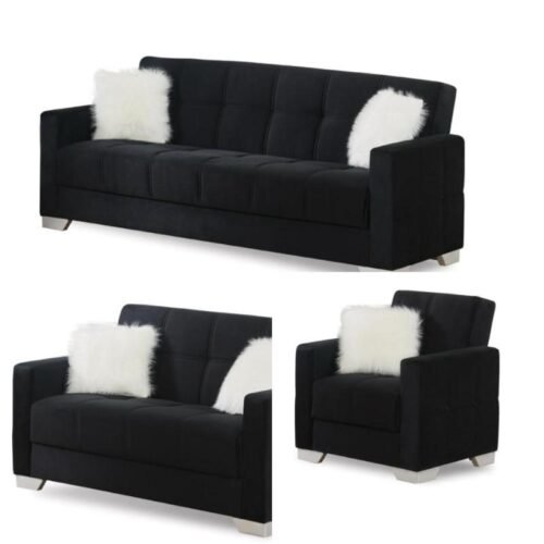 Milan Black Plush Sofa