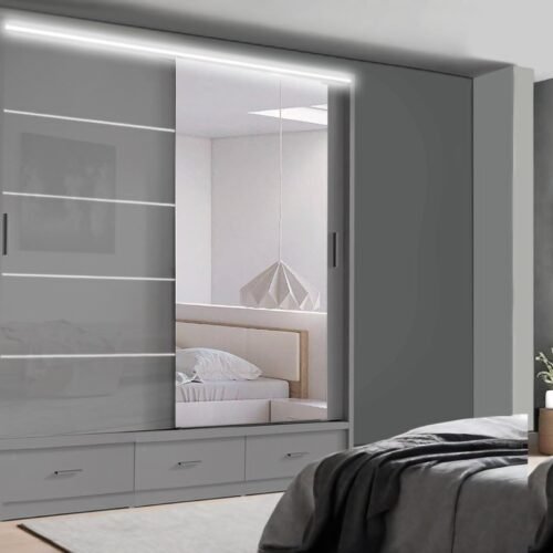 Florence High Gloss Sliding Mirrored Door Wardrobe